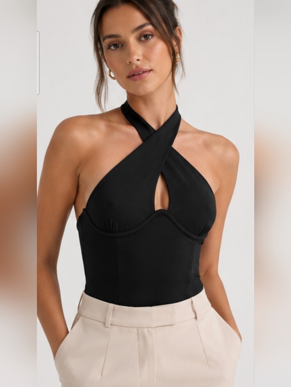 Extro & Vert Black Cross Halter Cutout Bodysuit Size US 8 NWT